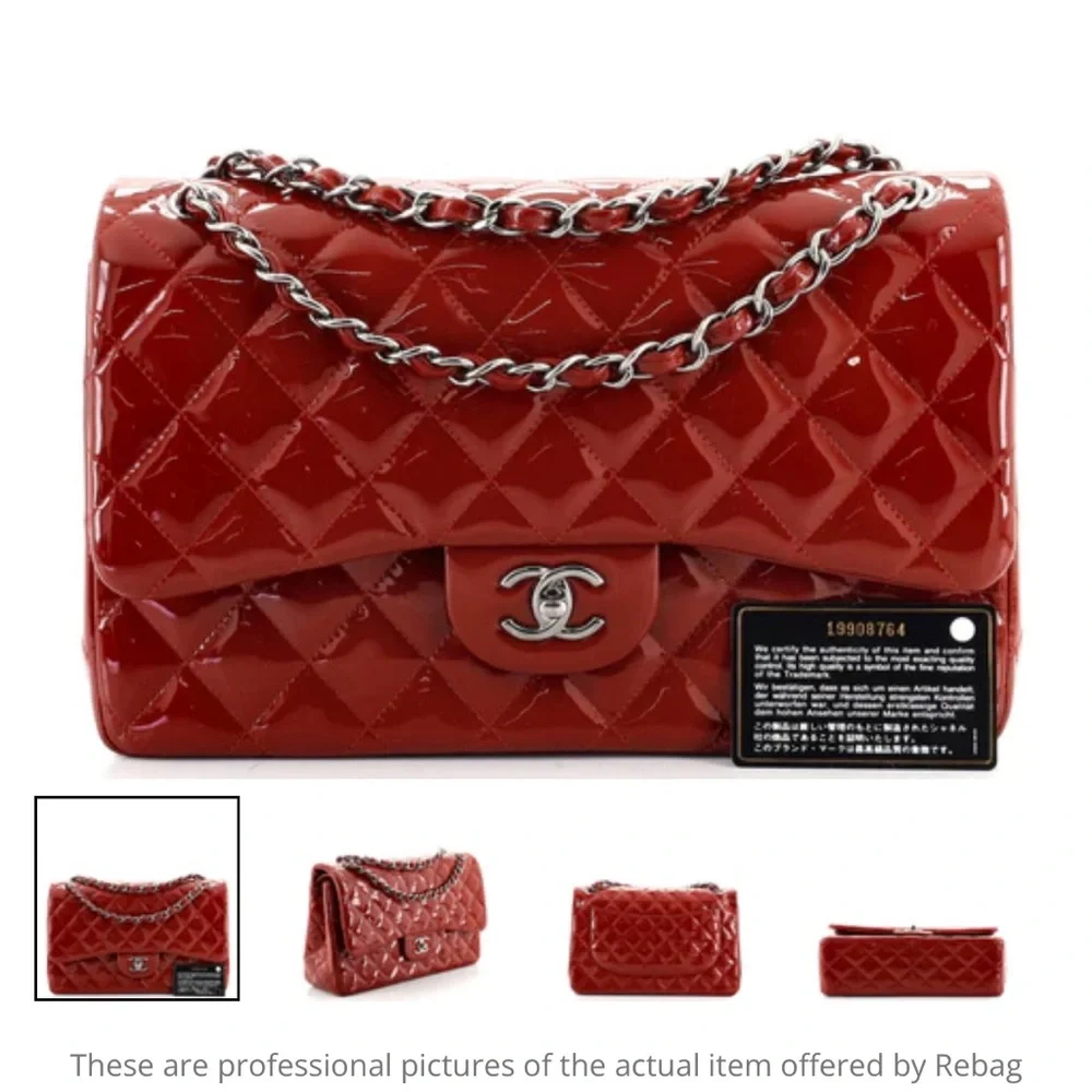 Classic Double Flap Bag Quilted Patent Jumbo / deep red - Picture 1 of 3